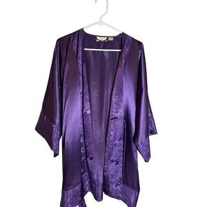 Vintage Victoria's Secret Gold Label Robe Purple Satin Jacquard Kimono Floral